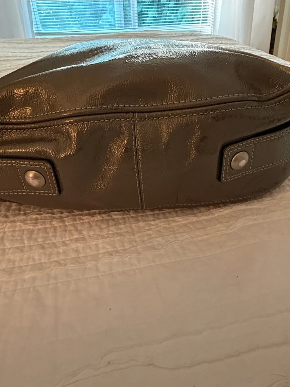 Coach Zoe Olive Green Leather Shoulder Bag with Silver Hardware